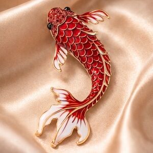 Koi Fish Red Gold Enamel Brooch – Symbol of Luck & Prosperity